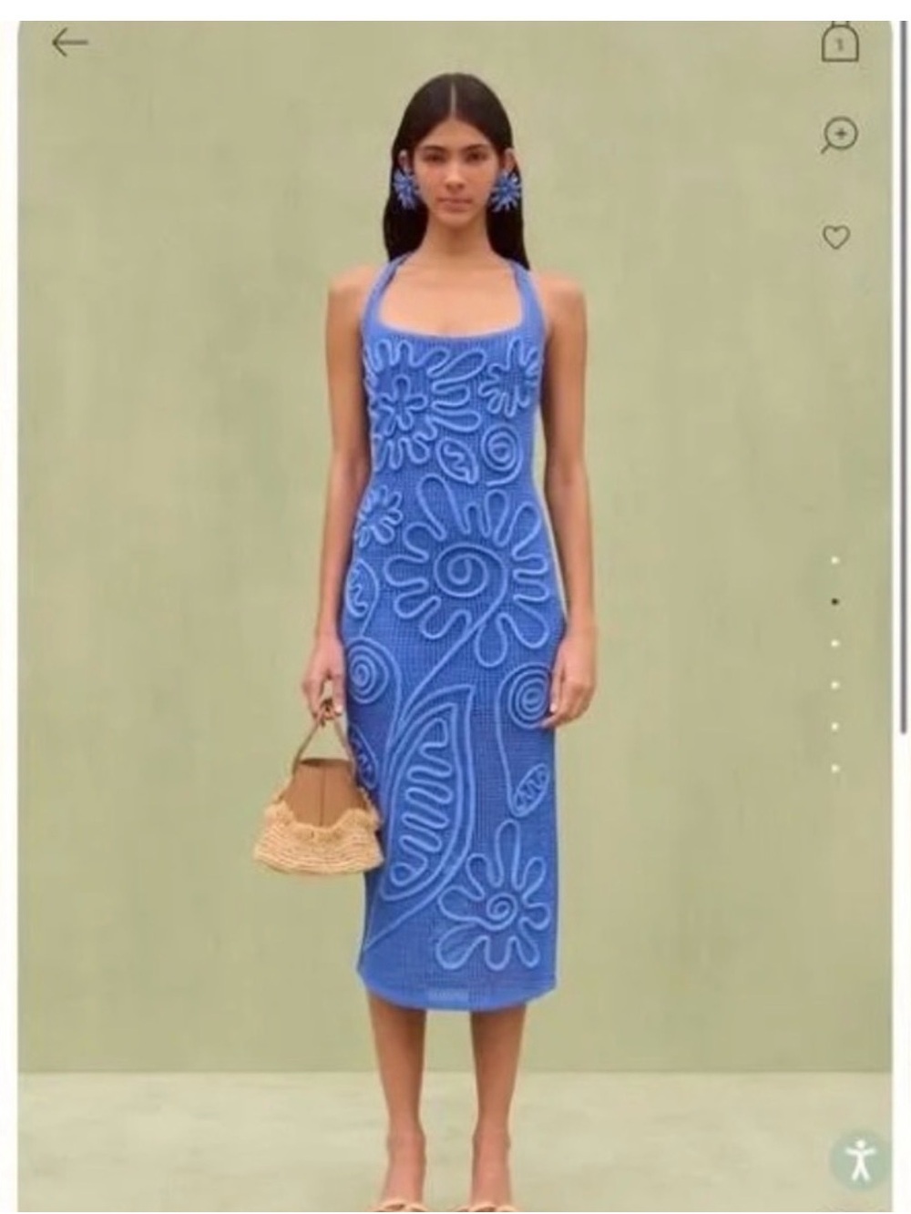 Blue Crochet Midi Dress with Floral Motif - Picture 2 of 4